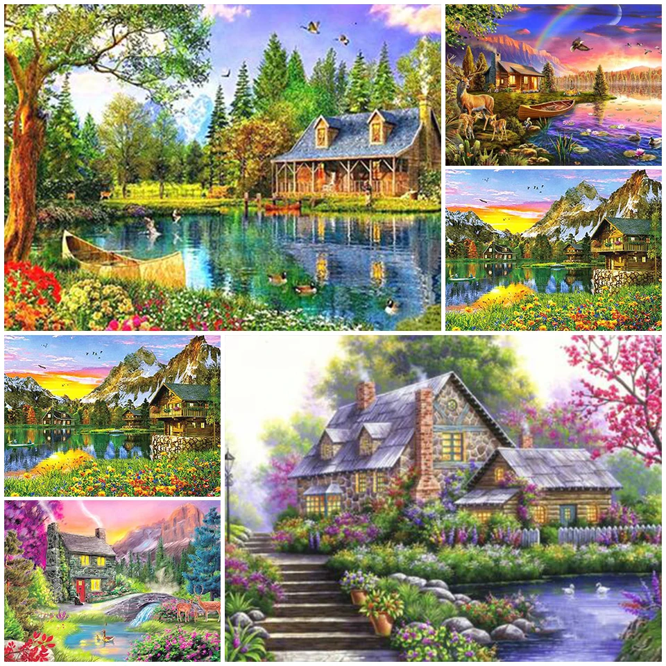 

5d алмазная живопись «сделай сам», вышивка крестиком, пейзаж, деревня, поток, набор стразы, вышивка, мозаика, искусство, картина, украшение, по...