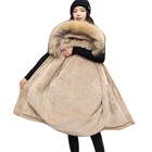 Куртка женская зимняя с большим меховым капюшоном, с толстым пухом, с Женская куртка на меху бархатной подкладкой, приталенная, теплая верхняя одежда, новинка 2021