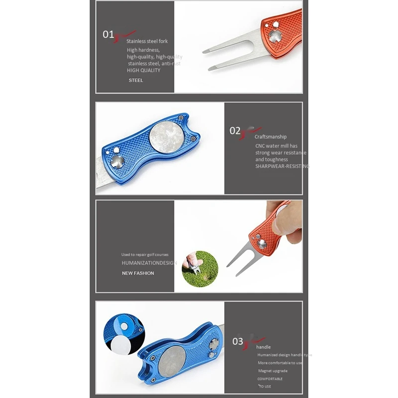 

2 Pcs Metal Foldable Golf Divot Tool with -Up Button & Magnetic Ball Marker (Pack of 2, Fish Design)