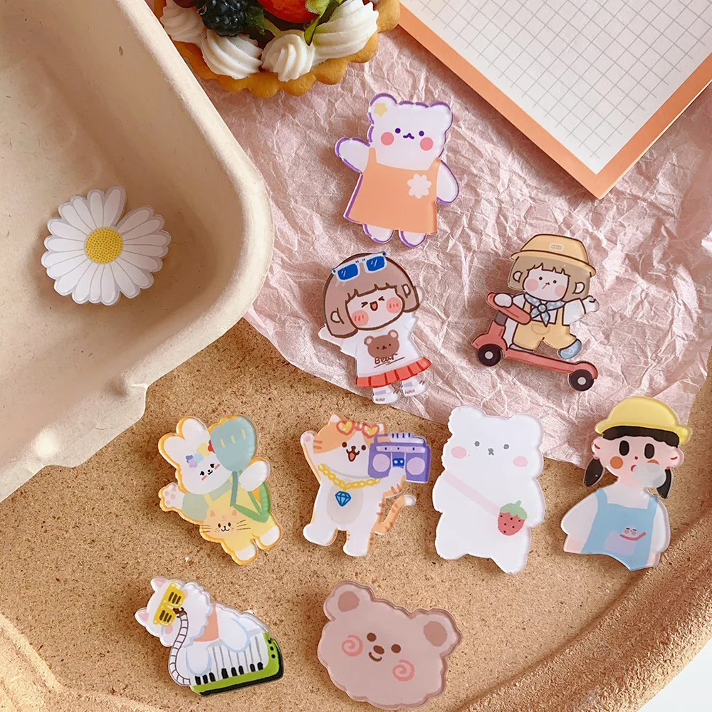 Cute Bear Girl Dog Flower Creative Acrylic Brooch Funny Rabb