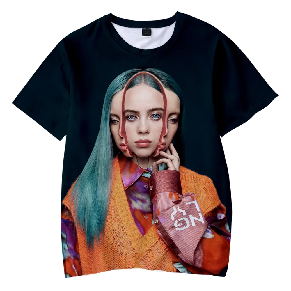 kids shirt 4 Детская футболка Billie Eilish/футболки с 3D принтом для маленьких мальчиков и девочек летние футболки с короткими рукавами футболки унисекс, Детский костюм - Цвет: kids shirt 4