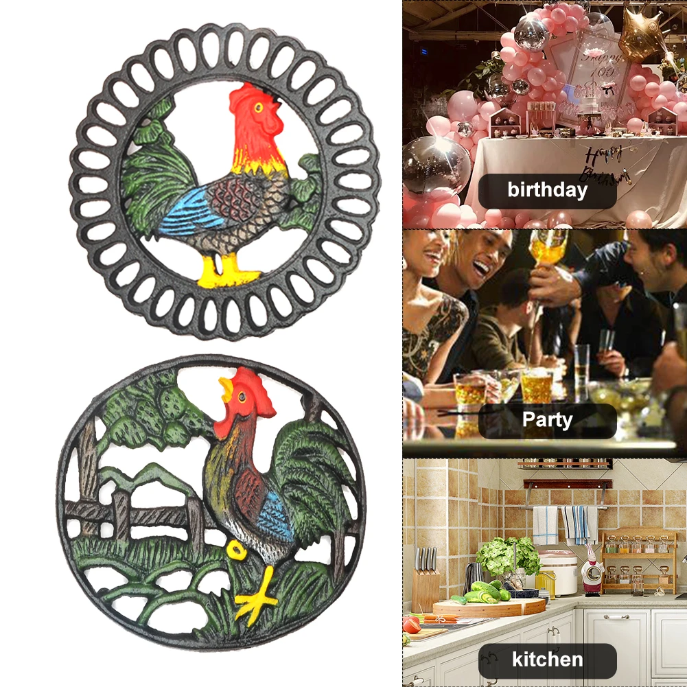 

2pcs/pack Heat Insulation Trivet Kitchen Rooster Cast Iron Dining Table Pad Drinks Mat Coaster Pot Holder Non Slip Home Colorful