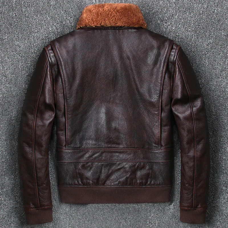 

air 2021 US force flight jacket men fur collar genuine leather jacket men brown cow skin bomber jacket for male leather coat men