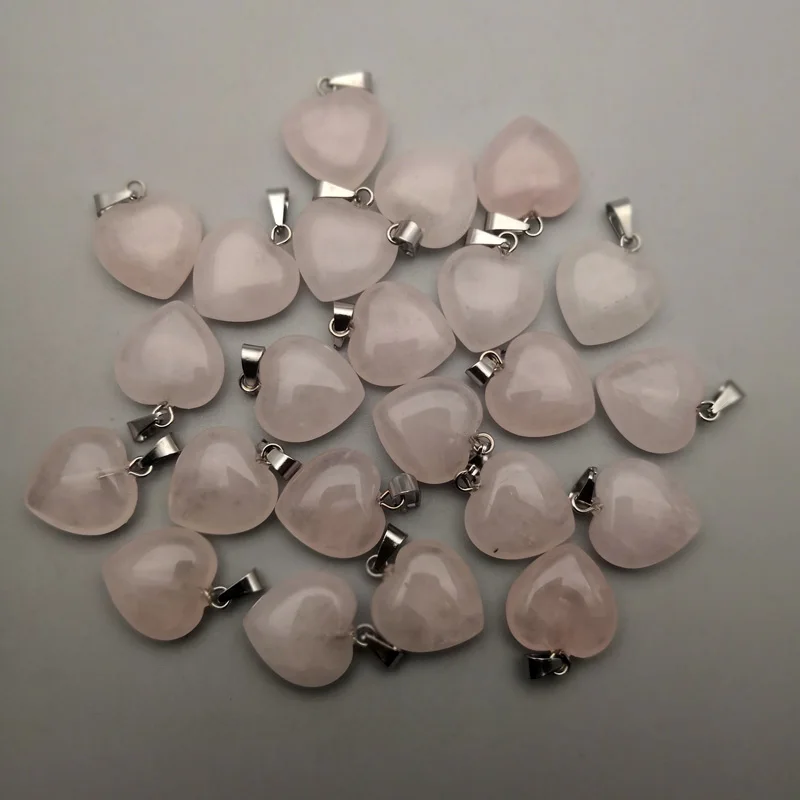 

fashion Roses Quartz 15MM Natural stone heart Pendant Necklace accessories 50pcs/lot Stainles steel connection Fashion wholesale