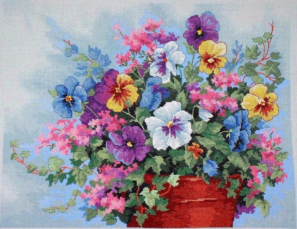 

100% egypt COTTONFree Delivery Lovely Counted Cross Stitch Kit Pansy Profusion Colorful Flowers Flower dim