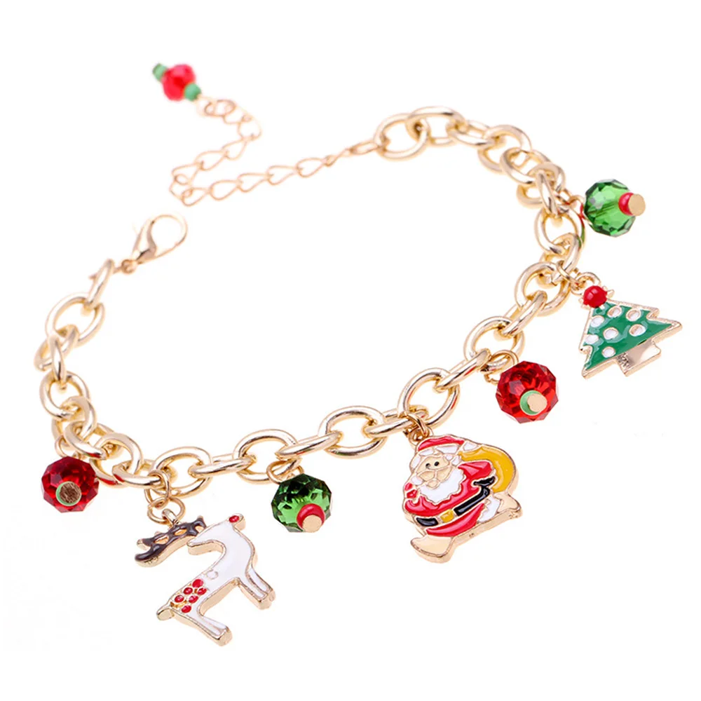 Colorful Wristband Christmas Bell Cartoon Bracelet Lovely Santa Claus Elk Xmas Beads Chain Unisex Adjustable Exquisite | Украшения и