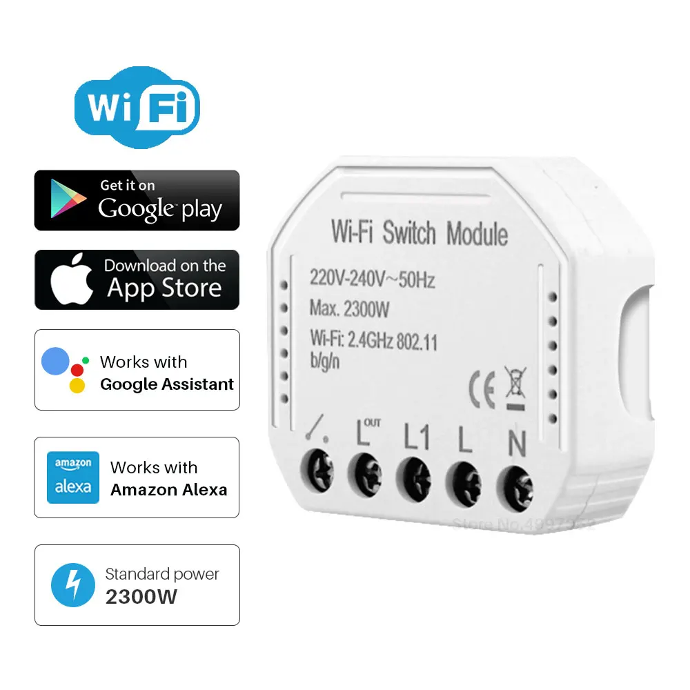 

DIY WiFi выключатель, автоматический модуль, светильник, переключатель, Wi-Fi Tuya Smart Life APP, дистанционное управление, совместимый с Alexa Echo Google Home