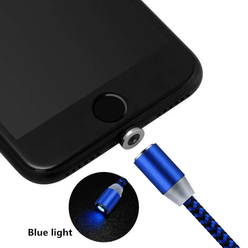 Светодиодный Магнитная застёжка Micro USB/type-C/IOS круглый кабель для быстрой зарядки