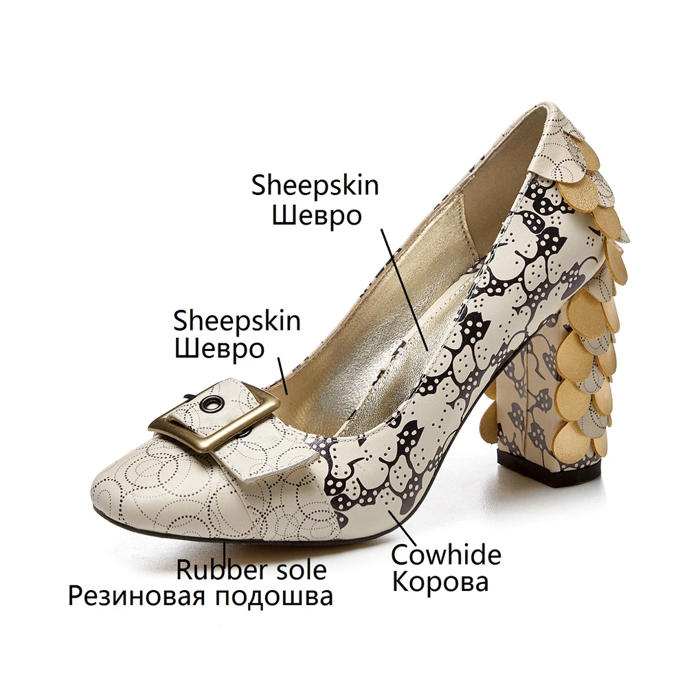 

Fashion Women Shoes High Heels Women Genuine Leather Pumps Round Toe Chunky Heels Girls Spring/ Fall Pumps Ladies Vintage Shoes