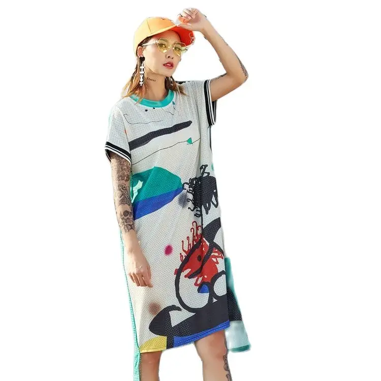 Женское длинное свободное платье-футболка в стиле хип-хоп | Женская одежда