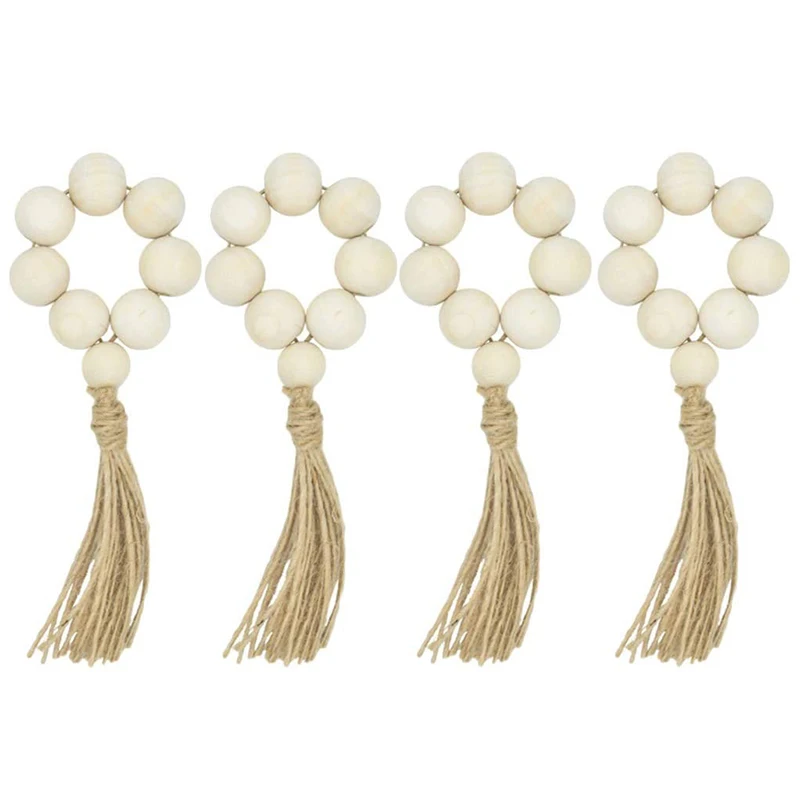 

Деревянные бусины, гирлянды с кисточками, бусины в деревенском стиле, молитвенные бусины, настенные украшения, кольца для салфеток, 4 шт.