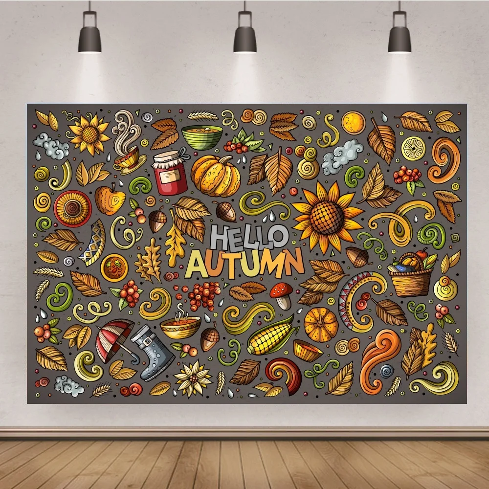 

Welcome Autumn Cartoon Photography Backgrounds Customize Name Banner Harvest Season Girls Baby Shower Birthday Party Backdrops