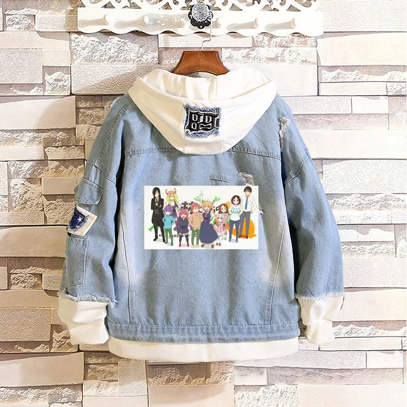 

Anime Miss Kobayashi's Dragon Maid Tohru Women Men Denim Jacket Jeans Couple Hoodies Harajuku Streetwear Hooded Sweatshir