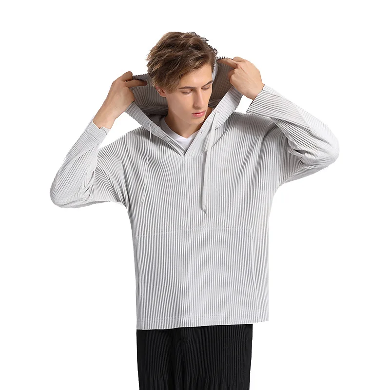 

IEFB Pleated Hooded Men's 2021 Spring New Loose Long Sleeve Solid Color Sports Tops Japanese Streetwear Fashion Pullover 9Y6733