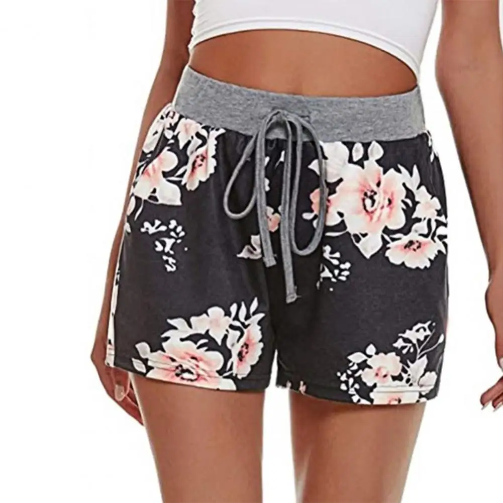 

Shorts Women Flower Print Elastic Waist High Waist Pockets Drawstring Sweat Shorts Streetwear Summer Sports Shorts