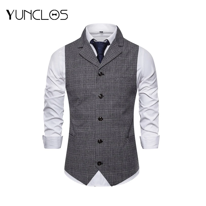 Черный клетчатый мужской повседневный приталенный костюм yunклос жилет для