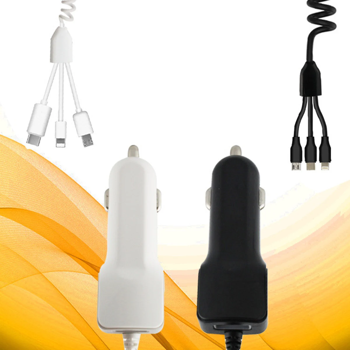 Fashionable Bicolor Durable 12-24V DC Fast Car Interior 3-In-1 Splitter USB Charging Cable For Android Phones IPhone Type-C | Автомобили и