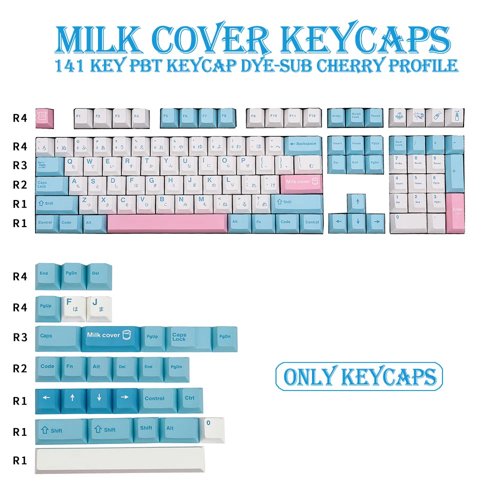 

141 Key PBT Keycap DYE-SUB Cherry Profile Personalized Milk Cover Japanese keycaps For Cherry MX Switch Mechanical Keyboard