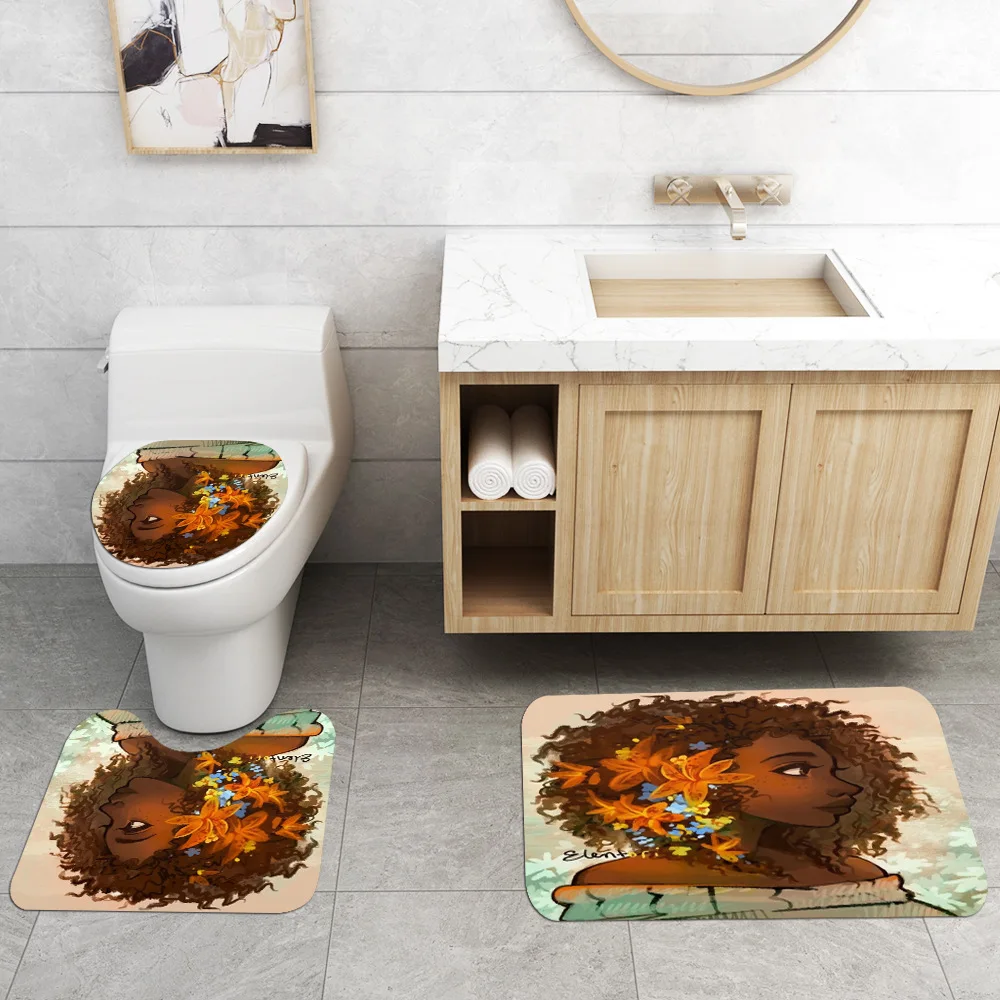 АФРИКАНСКАЯ ДЕВУШКА с цветами в ушах набор для ванной комнаты принтом занавеска