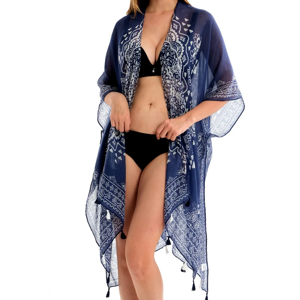 

Swimsuit Cover Up Outdoors Sandy Beach Bikini Smock Sunscreen Printing Beach Cover Ups For Swimwear Women