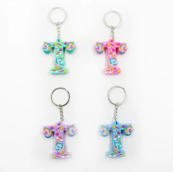 14 1 Pcs Kawaii Unicorn Letters key Chain For Girl Kids Keychain Women Car Key Ring Letter Holder Party Favors Gift - Цвет: 14