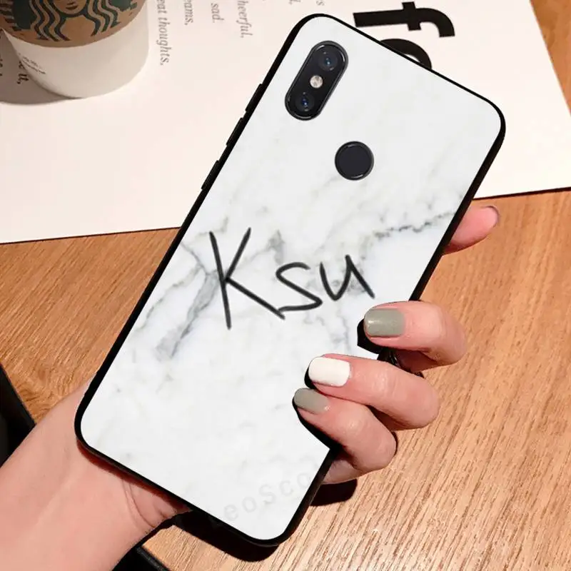 

Phone Case For Xiaomi Redmi 7 8 9t a3 9se k20 mi8 max3 lite 9 note 9s 10 pro GREY MARBLE INITIALS NAME