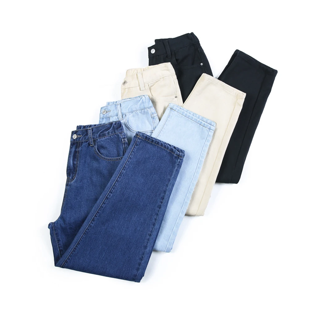Women Jeans Elastic Waist Denim Pants Straight Trousers Ladies Casual Streetwear Mom Spring Autumn Ankle Length | Женская одежда