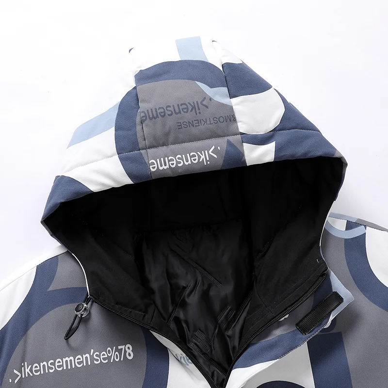 Men's Fashion Plus Size Printed Sports Jacket Autumn and Winter Youth Hooded Padded Jacket Japanese Trendy Brand Winter Jacket