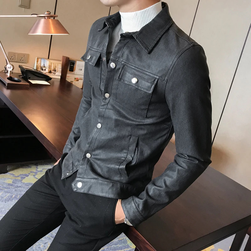 black Casual Chaqueta De Cuero Moto Leather Jackets Mens Bomber Jackets PU Man Korea Fashion Slim Fit Single Breasted Leather Jackets - Цвет: black