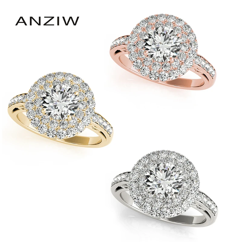 

ANZIW Мода 925 стерлингового серебра белого золота Цвет женские кольца 1 карат Сона круглый вырез обручальное Обручальные кольца, подарки