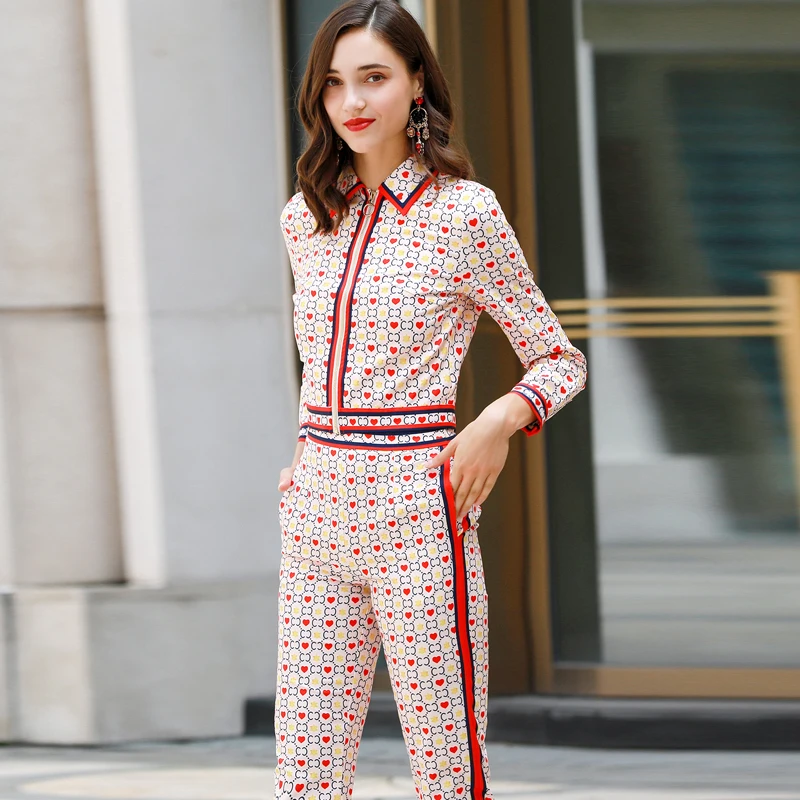 Xiaomoli Camiseta de manga corta informal para mujer con trajes de moda de verano y elegantes pantalones largos de impresió