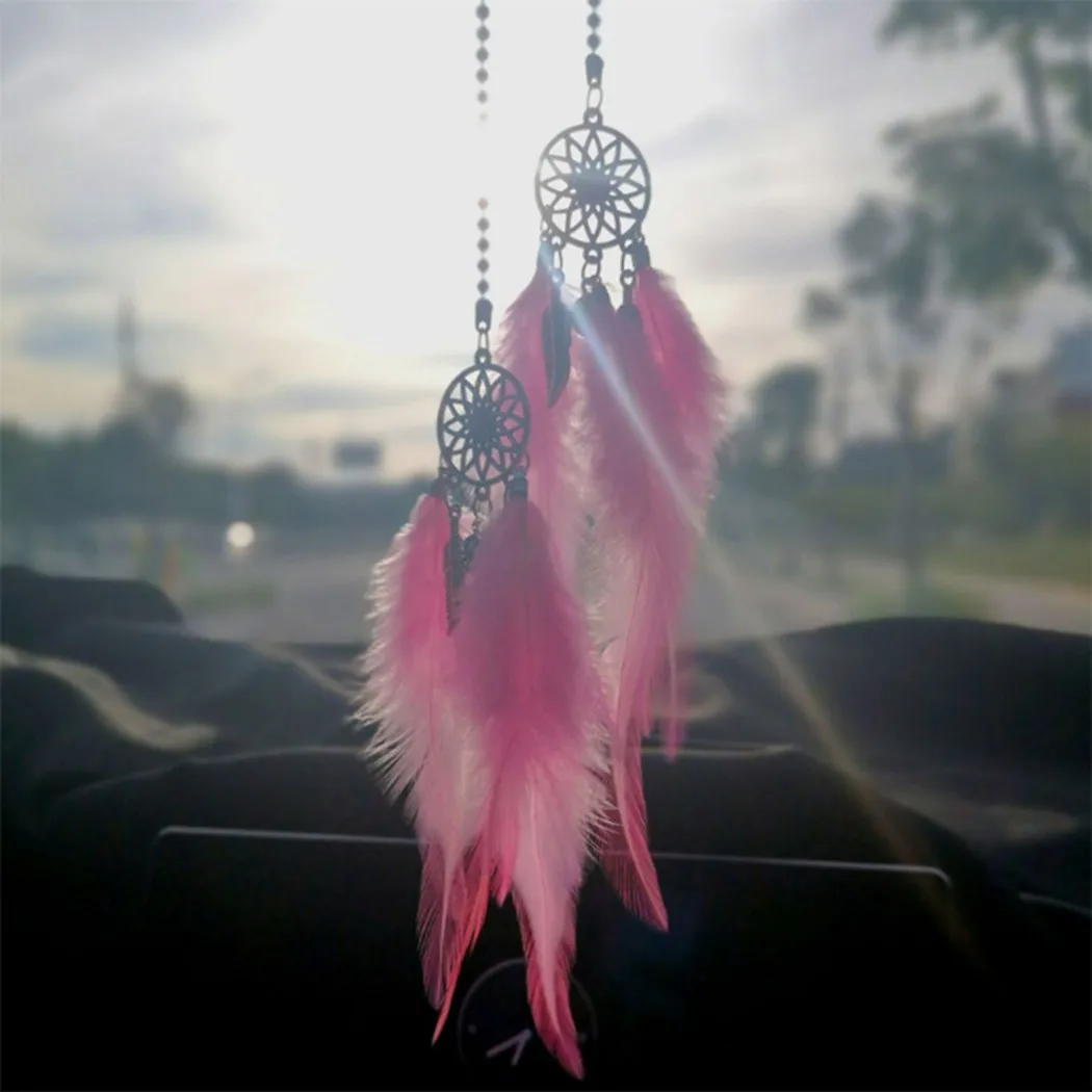 

1pc Car Hanging 65*2.5CM Dream Catching Net Artificial Feather Beautiful Cotton Yarn Decor Rearview Mirror Ornaments
