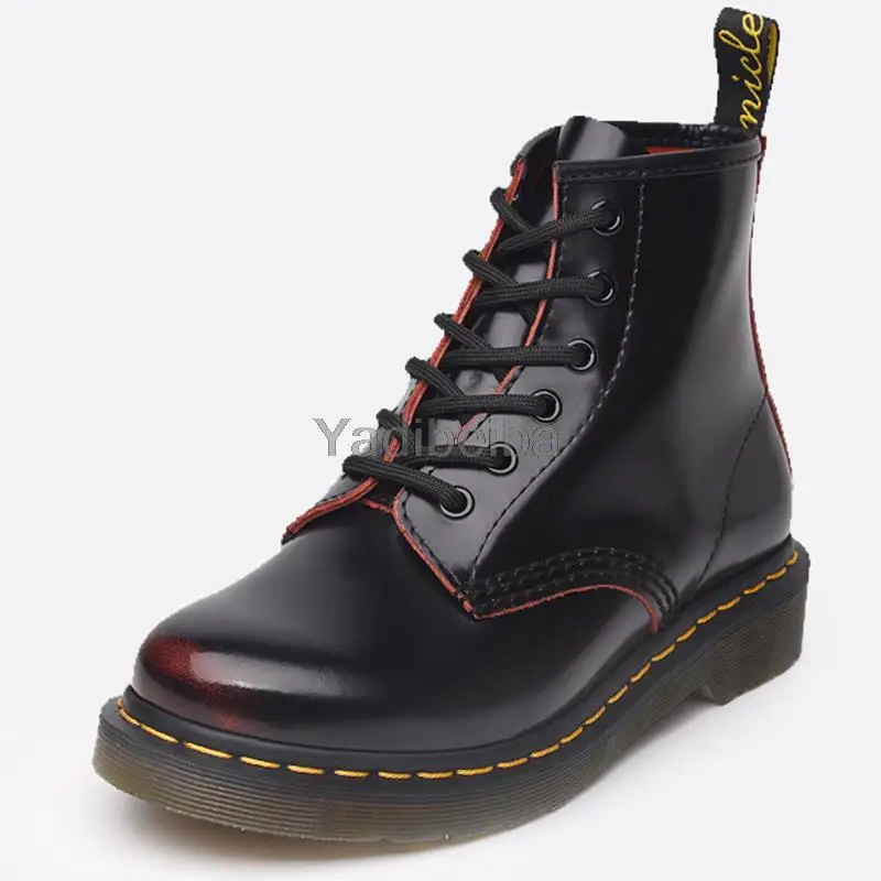 

Женские кожаные ботинки, женские мотоциклетные ботинки на массивной подошве, осень 2021, модные боевые ботинки с круглым носком, женская обув...