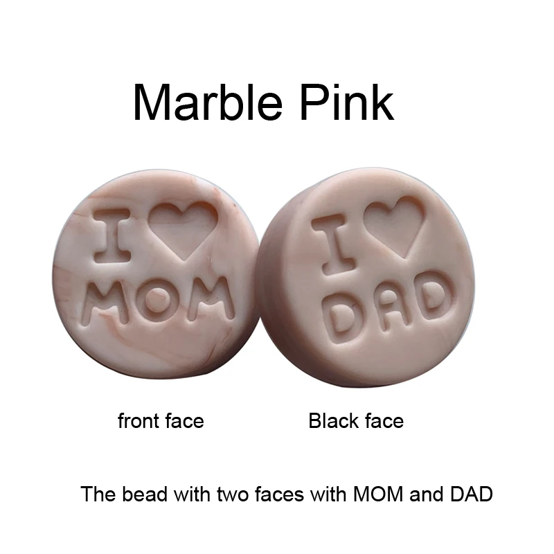 Marble pink Новинка 100 шт я люблю маму Силиконовые Прорезыватели свободные бусины плоской круглой формы жевательные бусины для DIY соска для зубов Шарм Детские зубные кольца - Цвет: Marble pink