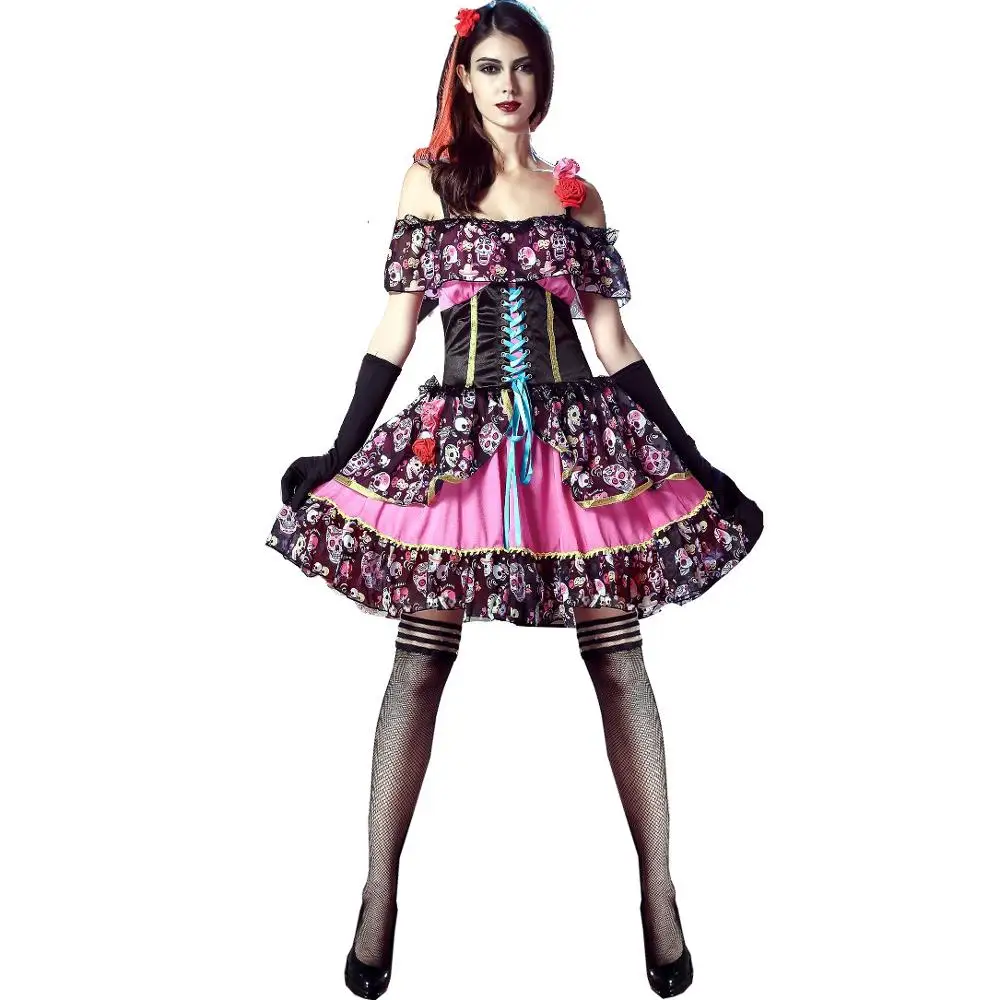 Сексуальный сахарный череп призрак невесты ужасный вампир костюм для взрослых