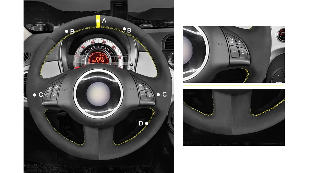 MEWANT черный желтый кожаный чехол рулевого колеса автомобиля для Fiat 500 2008-2012