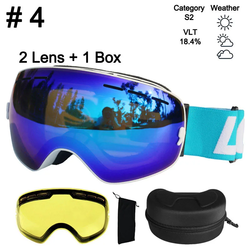 Color 4 Lens Box LOCLE лыжные очки противотуманные UV400 сферические лыжные очки Лыжные Сноуборд очки двойные линзы лыжные очки с дополнительными линзами и коробкой - Цвет: Color 4 Lens Box