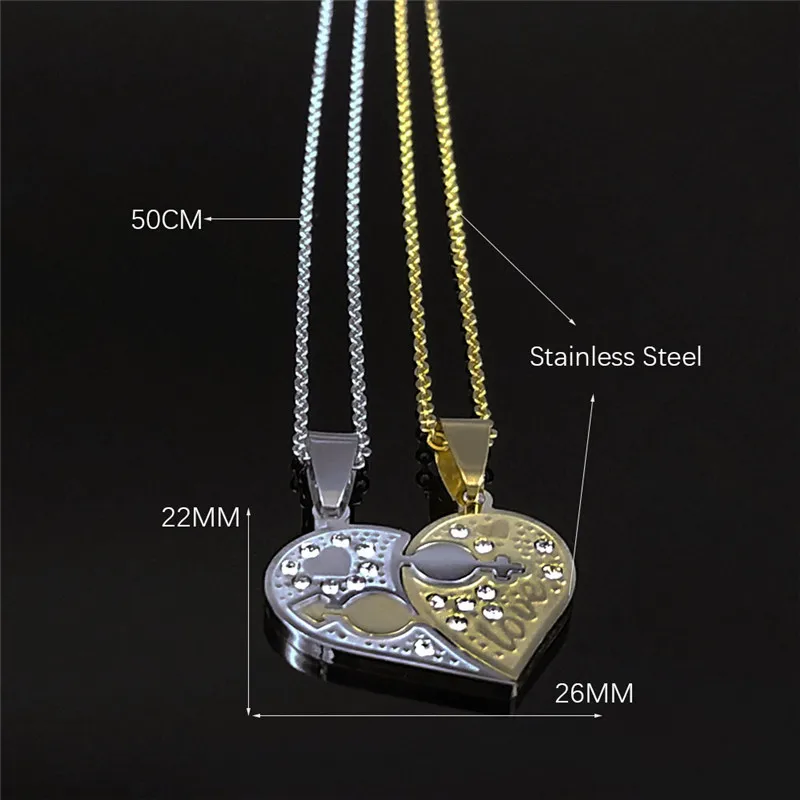 

2PCS Male Female Symbols Heart Crystal Stainless Steel Women/Men Gold Silver Color Couple Necklaces Jewelry collares NXH25S02