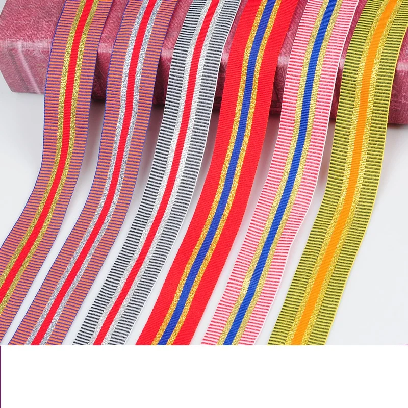 

45M Gold Silver Stripes Ribbon Handmade glitter Webbing Fabric Tape DIY Sewing Accessories Garment Bag Decoration Party Supplies
