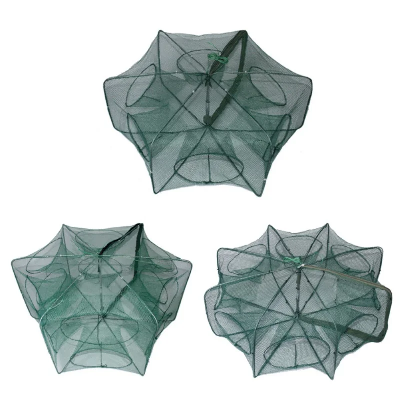 6/8/12 Fishing Tools Holes Folding Cage Net Nylon Automatic Shrimp Crab Fish Trap Cast Mesh | Спорт и развлечения