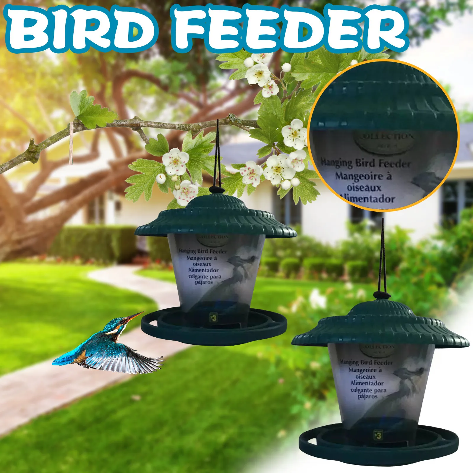 

1pc Bird Feeder Portable Outdoor Wild Birds Feeding Container Hanging Peanut Seed Nut Feeder Bird Supplies Garden Tree Supplies