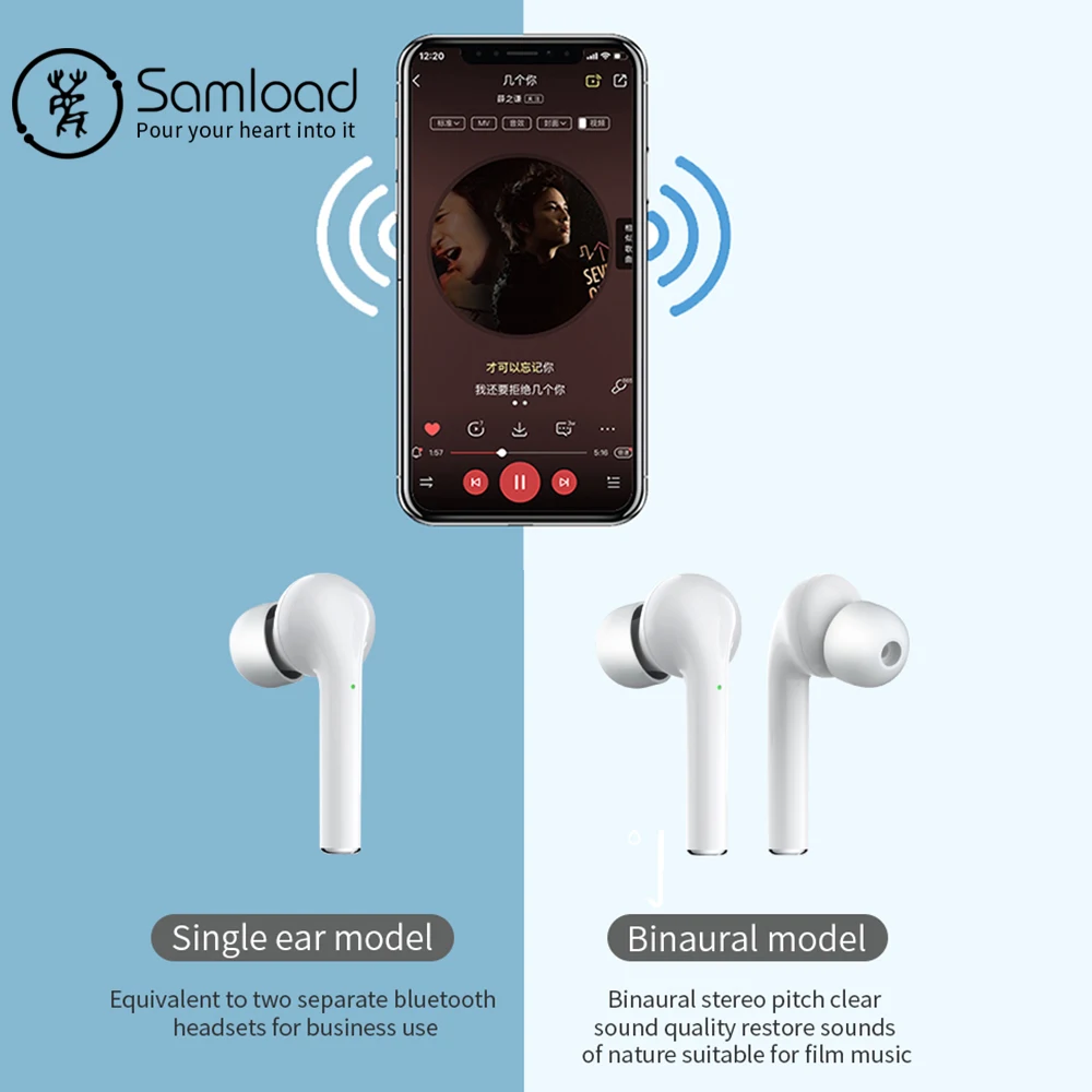 Беспроводные наушники Samload Touch Bluetooth 5 2 Hi Fi стерео спортивные с шумоподавлением 4
