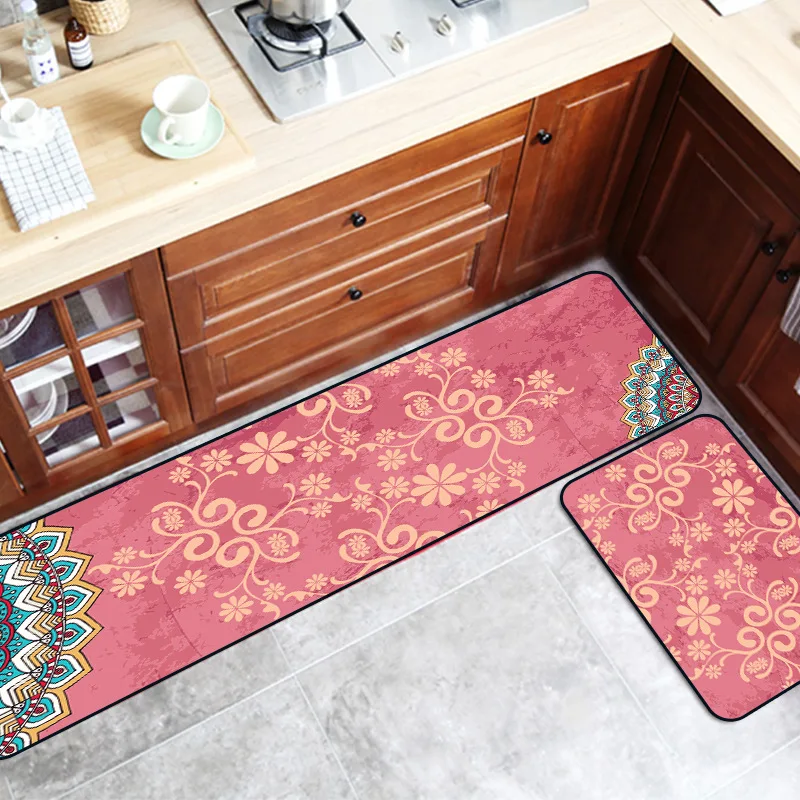 

1 PC Ethnic Style Red Kitchen Mat Bedroom Entrance Doormat Home Floor Decoration Living Room Carpet Bathroom Anti-Slip Rug