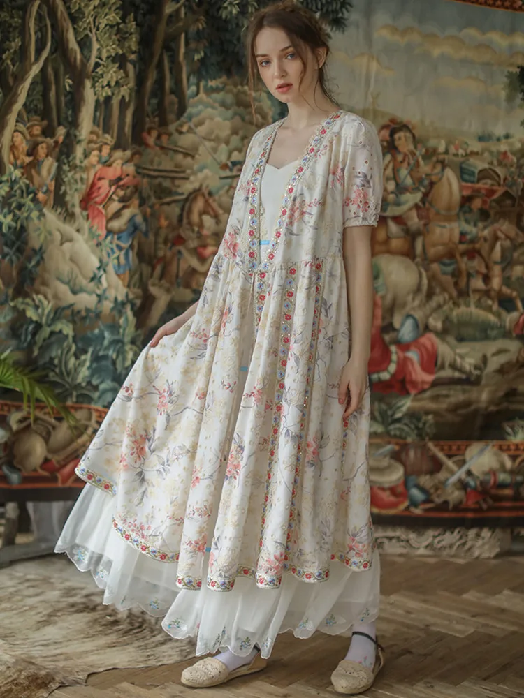 Женское винтажное платье-кардиган Длинное свободное элегантное платье из 100%