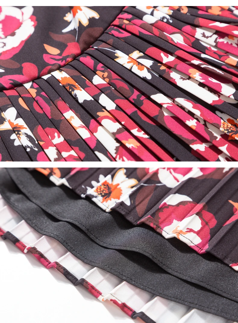 

2021 Women 2 Piece Set Black Jacket Coat Floral Pleated Sundress Elegant Ladies Suits