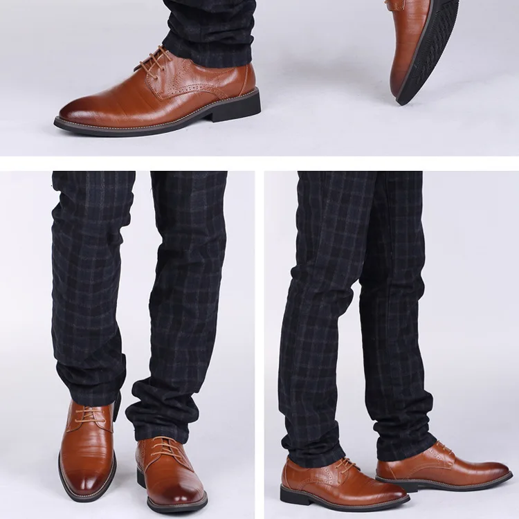 

Plus Size Men Dress Shoes Luxury Business Man Oxfords Spring Autumn Mans Footwear Lace Up British Leather Flats Pointed Toe