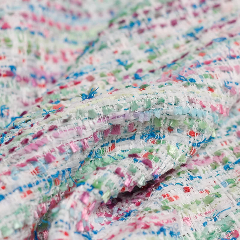 Перламутровый шелк Франция красочные твидовые ткани осенний пиджак платье