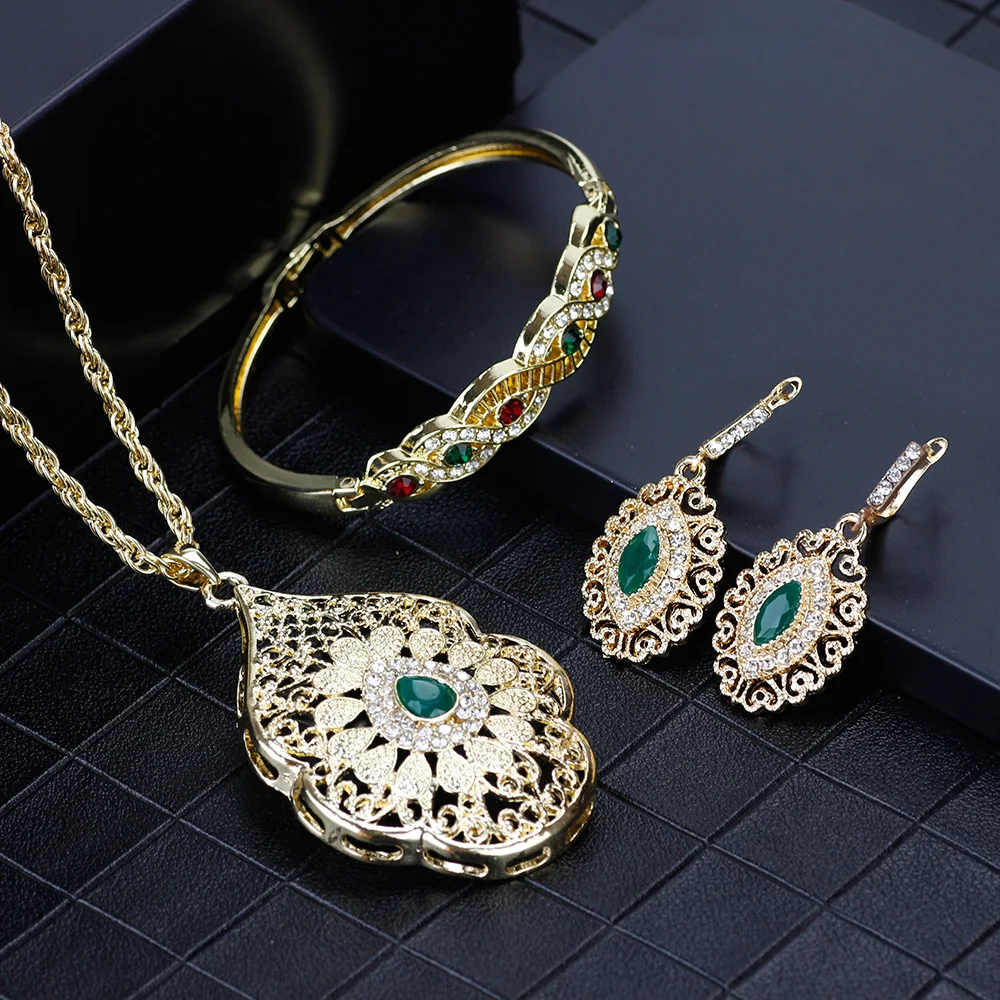 

Neovisson Gold Color Algrian Wedding Jewelry Sets for Women African Necklace Earring Cuff Bracelet