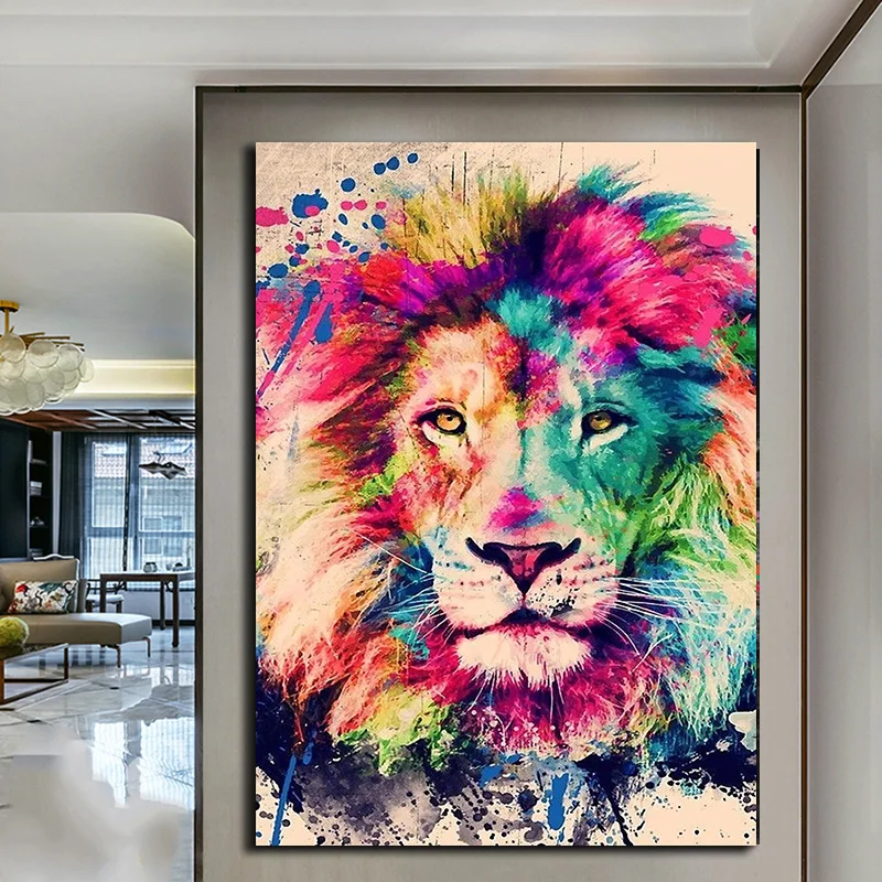 

Abstract Painting Colorful Lion Modern Animal Picture Wall Art For Artwork Canvas Poster Home Decoration No Frame