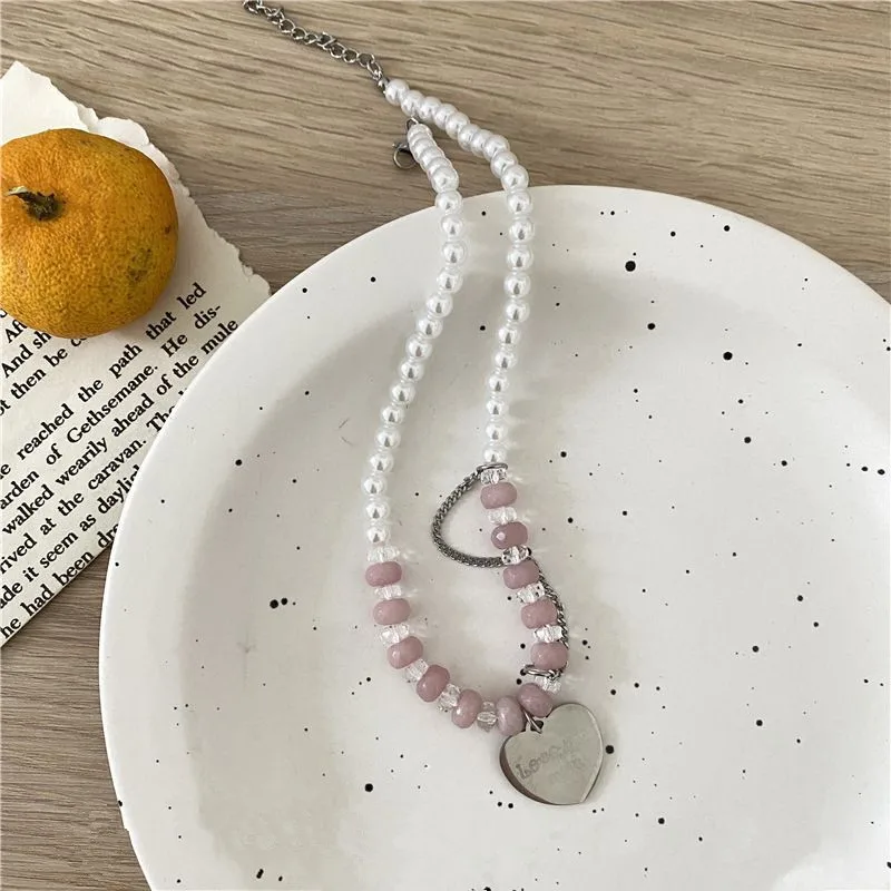 

Ожерелье с подвеской в виде сердца и жемчуга из титановой стали